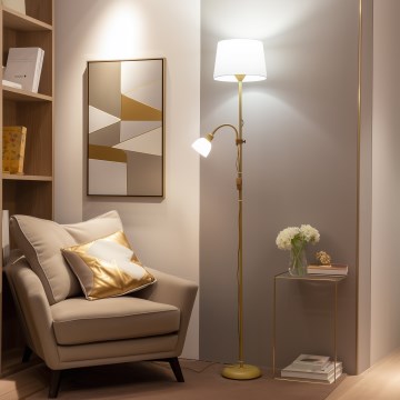 Brilagi - Stojací lampa CERIA 2v1 1xE27/100W/230V + 1xE14/25W zlatá/bílá