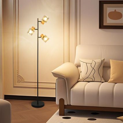 Brilagi - Stojací lampa HYGGE 3xE14/15W/230V dřevo/kouřová