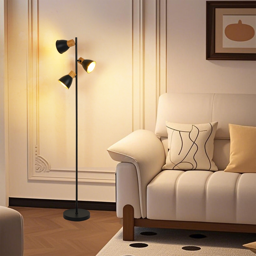 Brilagi - Stojací lampa ODENSE 3xE14/10W/230V dřevo/černá