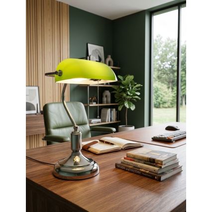 BRILAGI - Stolní lampa BANK OFFICE 1xE27/60W/230V lesklý chrom/zelená