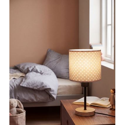 Brilagi - Dětská stolní lampa BOBO WOOD 1xE27/25W/230V dub/černá/béžová/puntíky