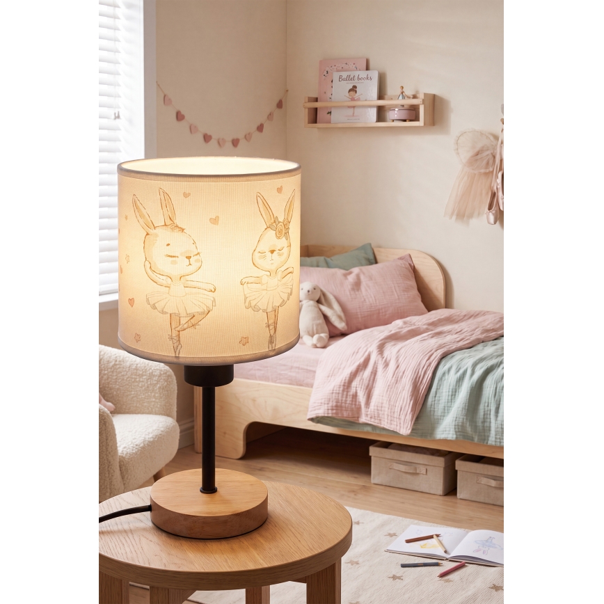 Brilagi - Dětská stolní lampa BOBO WOOD 1xE27/25W/230V dub/černá/bílá/králíčci