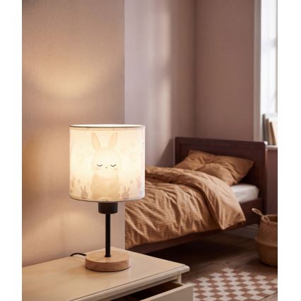 Brilagi - Dětská stolní lampa BOBO WOOD 1xE27/25W/230V dub/černá/bílá/králíčci