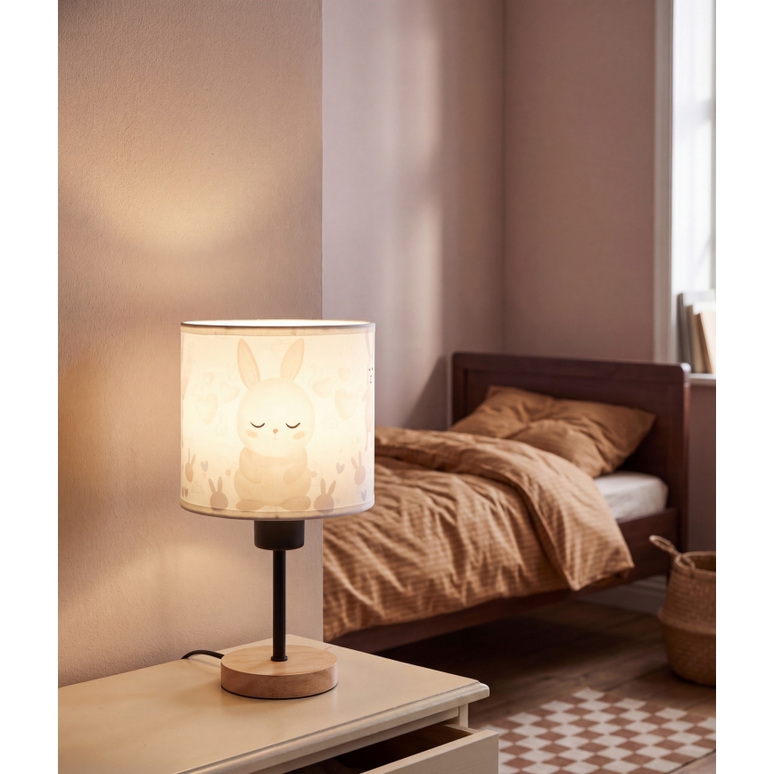 Brilagi - Dětská stolní lampa BOBO WOOD 1xE27/25W/230V dub/černá/bílá/králíčci