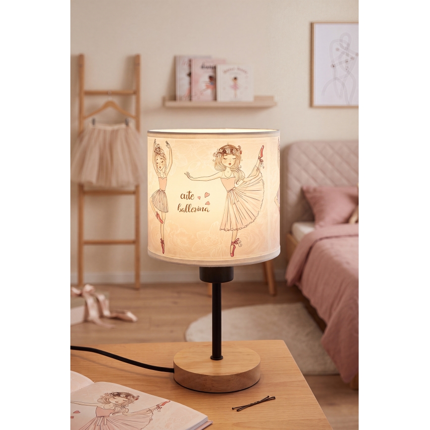 Brilagi - Dětská stolní lampa BOBO WOOD 1xE27/25W/230V dub/černá/bílá/růžová/baletky