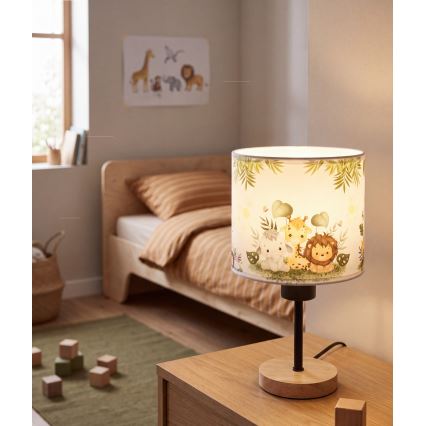 Brilagi - Dětská stolní lampa BOBO WOOD 1xE27/25W/230V dub/černá/bílá/zelená/džungle