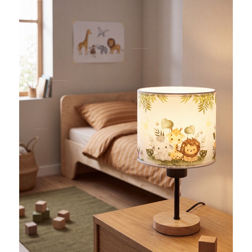 Brilagi - Dětská stolní lampa BOBO WOOD 1xE27/25W/230V dub/černá/bílá/zelená/džungle