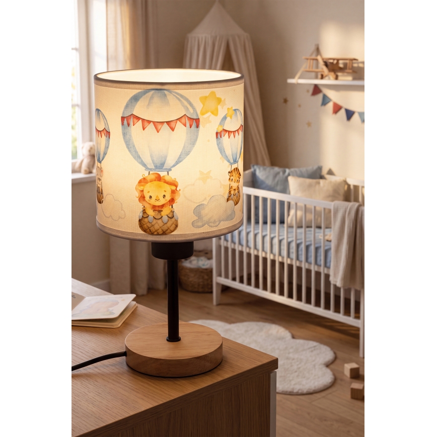 Brilagi - Dětská stolní lampa BOBO WOOD 1xE27/25W/230V dub/černá/bílá/zvířátka
