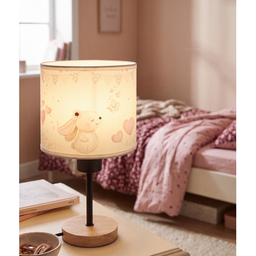 Brilagi - Dětská stolní lampa BOBO WOOD 1xE27/25W/230V dub/černá/krémová/králíčci