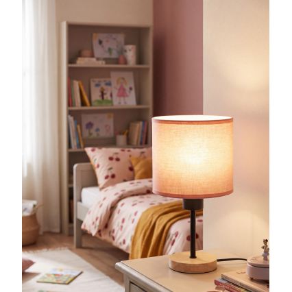 Brilagi - Dětská stolní lampa BOBO WOOD 1xE27/25W/230V dub/černá/růžová