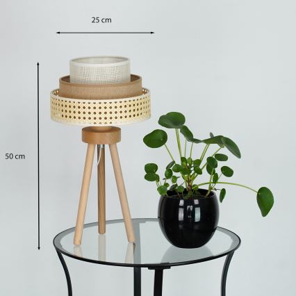 Brilagi - Stolní lampa CEDAR LUNETA 1xE27/15W/230V ratan/hnědá/krémová