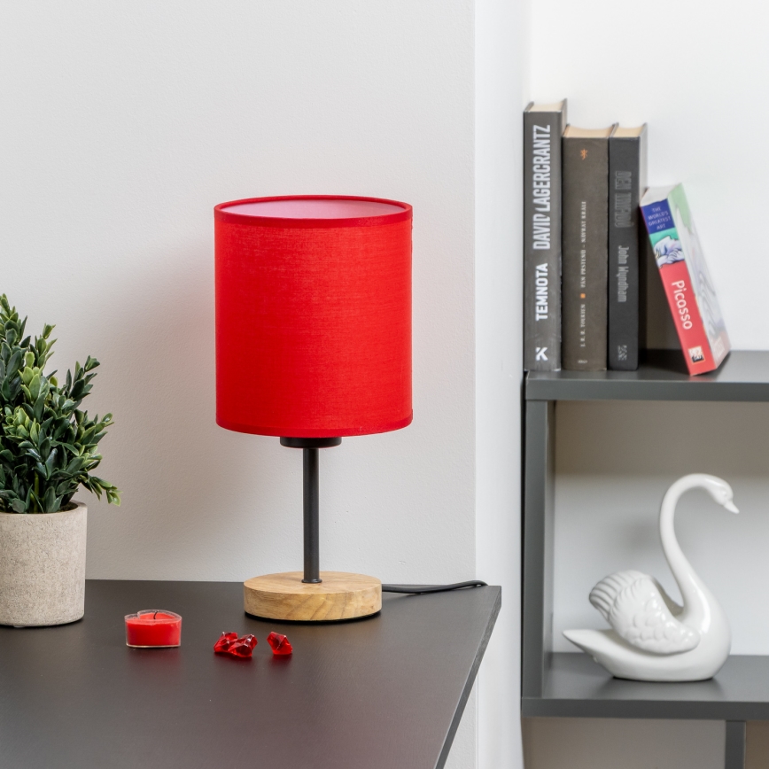 Brilagi - Stolní lampa NUBILA WOOD 1xE27/25W/230V dub/červená