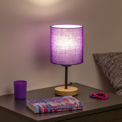 Brilagi - Stolní lampa NUBILA WOOD 1xE27/25W/230V dub/fialová