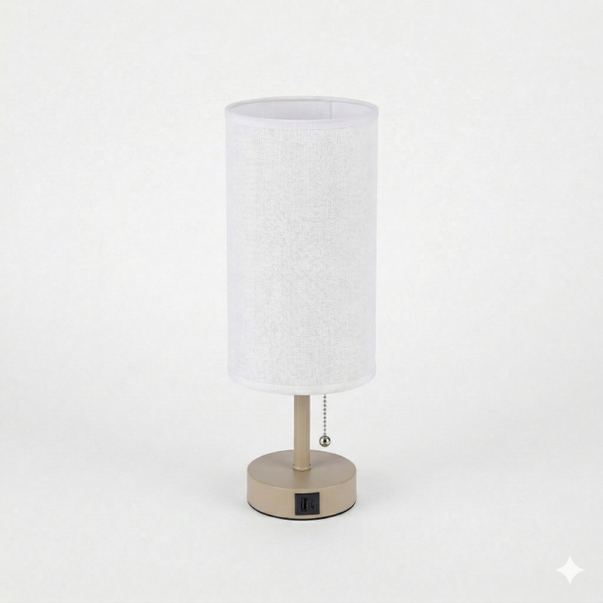 Brilagi - Stolní lampa s USB portem TABLON 1xE27/25W/230V béžová/bílá