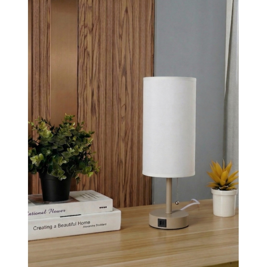 Brilagi - Stolní lampa s USB portem TABLON 1xE27/25W/230V béžová/bílá