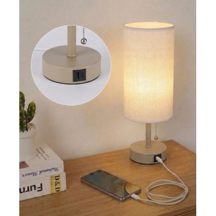 Brilagi - Stolní lampa s USB portem TABLON 1xE27/25W/230V béžová/bílá