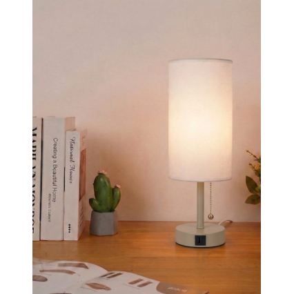 Brilagi - Stolní lampa s USB portem TABLON 1xE27/25W/230V béžová/bílá