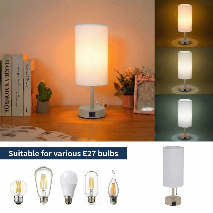 Brilagi - Stolní lampa s USB portem TABLON 1xE27/25W/230V béžová/bílá