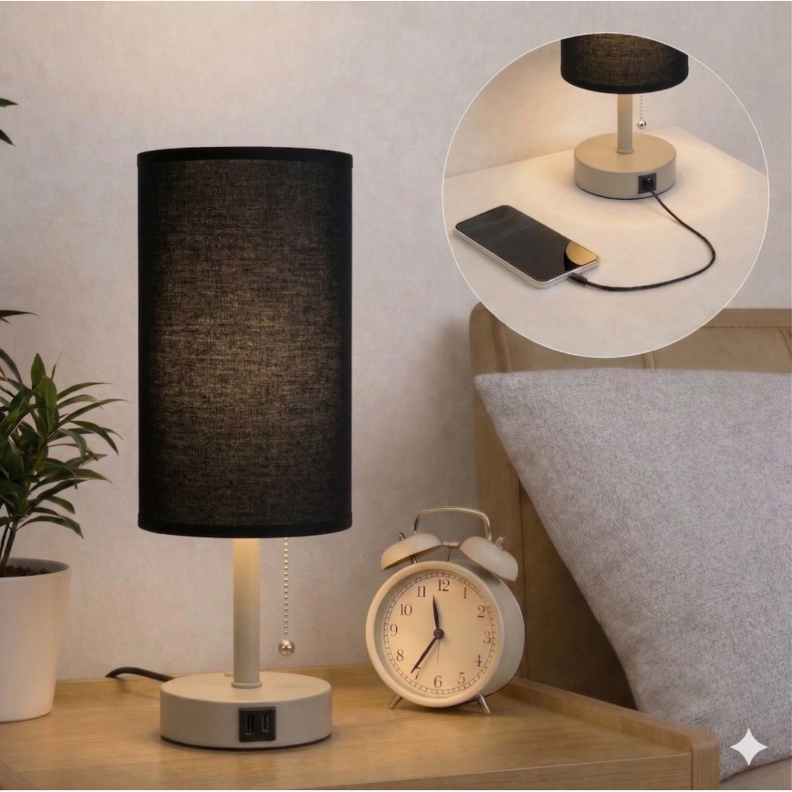 Brilagi - Stolní lampa s USB portem TABLON 1xE27/25W/230V béžová/černá