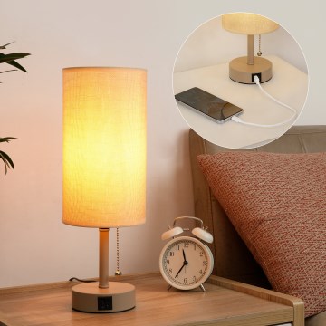Brilagi - Stolní lampa s USB portem TABLON 1xE27/25W/230V béžová