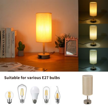 Brilagi - Stolní lampa s USB portem TABLON 1xE27/25W/230V béžová