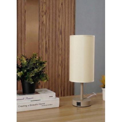 Brilagi - Stolní lampa s USB portem TABLON 1xE27/25W/230V béžová/krémová