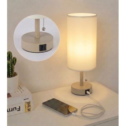 Brilagi - Stolní lampa s USB portem TABLON 1xE27/25W/230V béžová/krémová