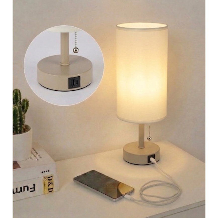 Brilagi - Stolní lampa s USB portem TABLON 1xE27/25W/230V béžová/krémová