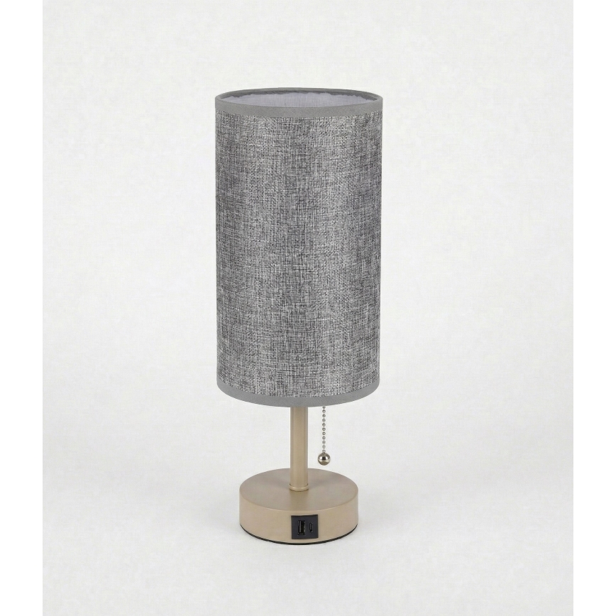 Brilagi - Stolní lampa s USB portem TABLON 1xE27/25W/230V béžová/šedá