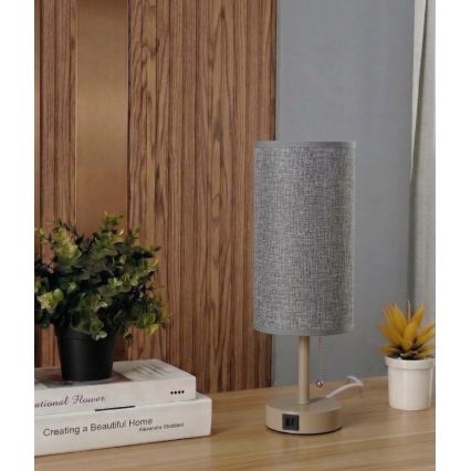 Brilagi - Stolní lampa s USB portem TABLON 1xE27/25W/230V béžová/šedá