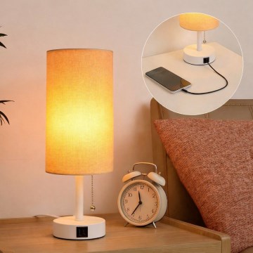 Brilagi - Stolní lampa s USB portem TABLON 1xE27/25W/230V bílá/béžová