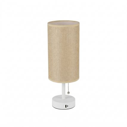 Brilagi - Stolní lampa s USB portem TABLON 1xE27/25W/230V bílá/béžová
