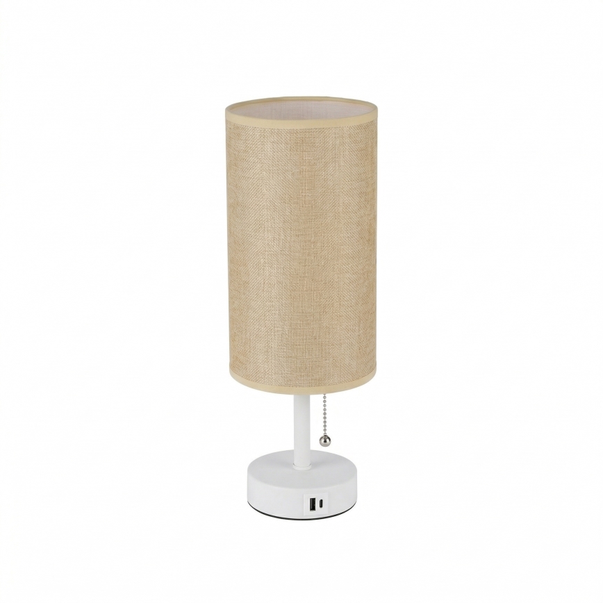 Brilagi - Stolní lampa s USB portem TABLON 1xE27/25W/230V bílá/béžová