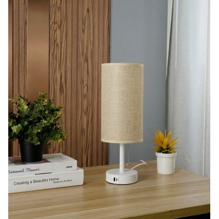 Brilagi - Stolní lampa s USB portem TABLON 1xE27/25W/230V bílá/béžová
