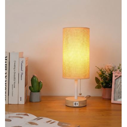 Brilagi - Stolní lampa s USB portem TABLON 1xE27/25W/230V bílá/béžová