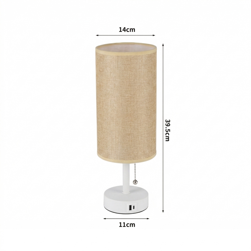 Brilagi - Stolní lampa s USB portem TABLON 1xE27/25W/230V bílá/béžová