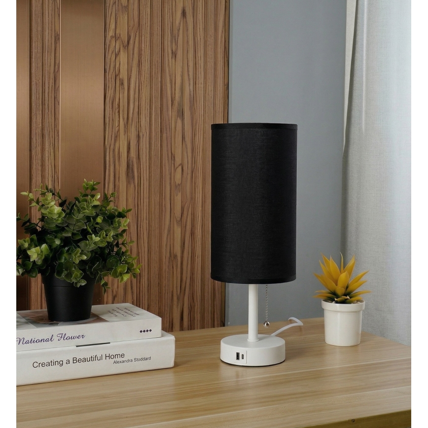 Brilagi - Stolní lampa s USB portem TABLON 1xE27/25W/230V bílá/černá