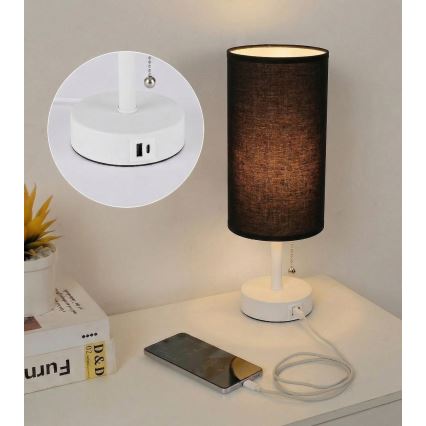 Brilagi - Stolní lampa s USB portem TABLON 1xE27/25W/230V bílá/černá