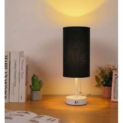Brilagi - Stolní lampa s USB portem TABLON 1xE27/25W/230V bílá/černá