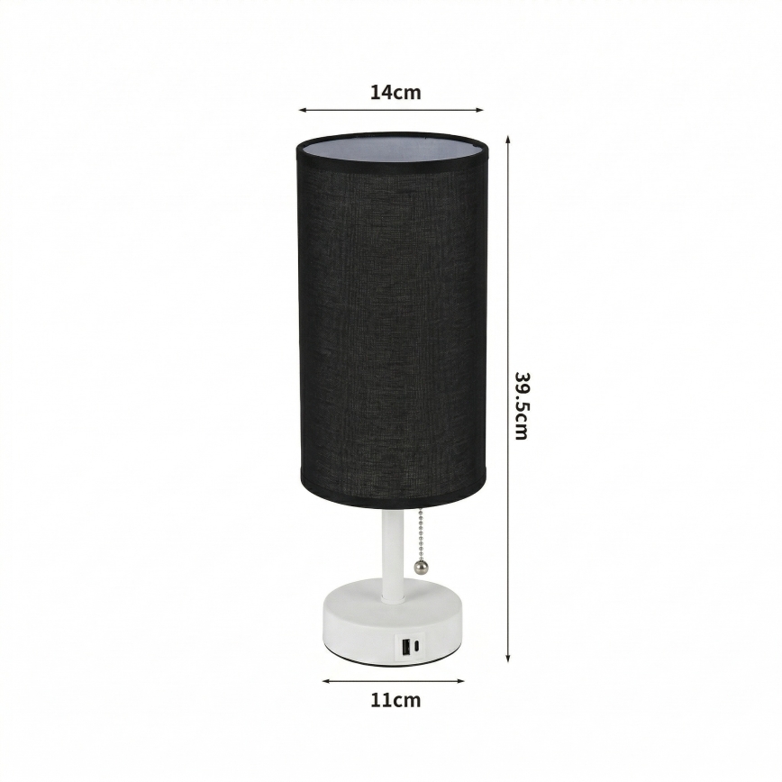 Brilagi - Stolní lampa s USB portem TABLON 1xE27/25W/230V bílá/černá