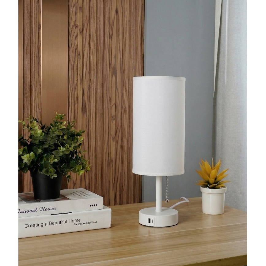 Brilagi - Stolní lampa s USB portem TABLON 1xE27/25W/230V bílá