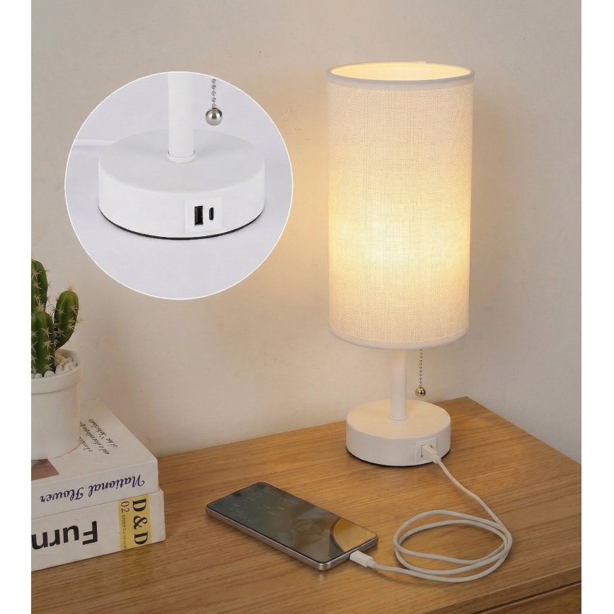 Brilagi - Stolní lampa s USB portem TABLON 1xE27/25W/230V bílá