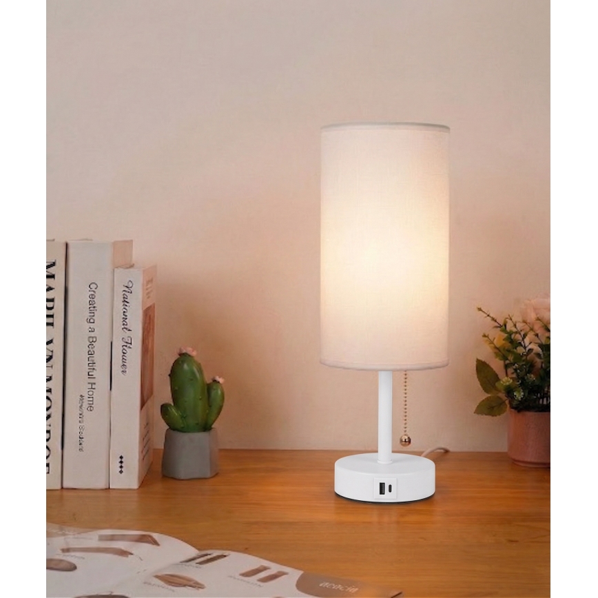 Brilagi - Stolní lampa s USB portem TABLON 1xE27/25W/230V bílá