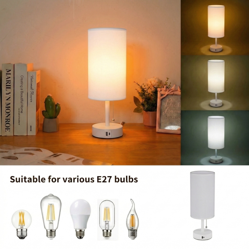 Brilagi - Stolní lampa s USB portem TABLON 1xE27/25W/230V bílá