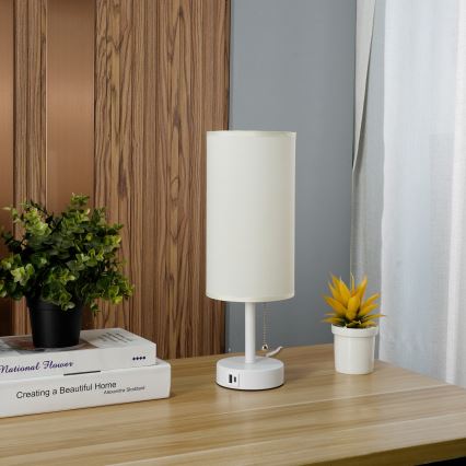 Brilagi - Stolní lampa s USB portem TABLON 1xE27/25W/230V bílá/krémová