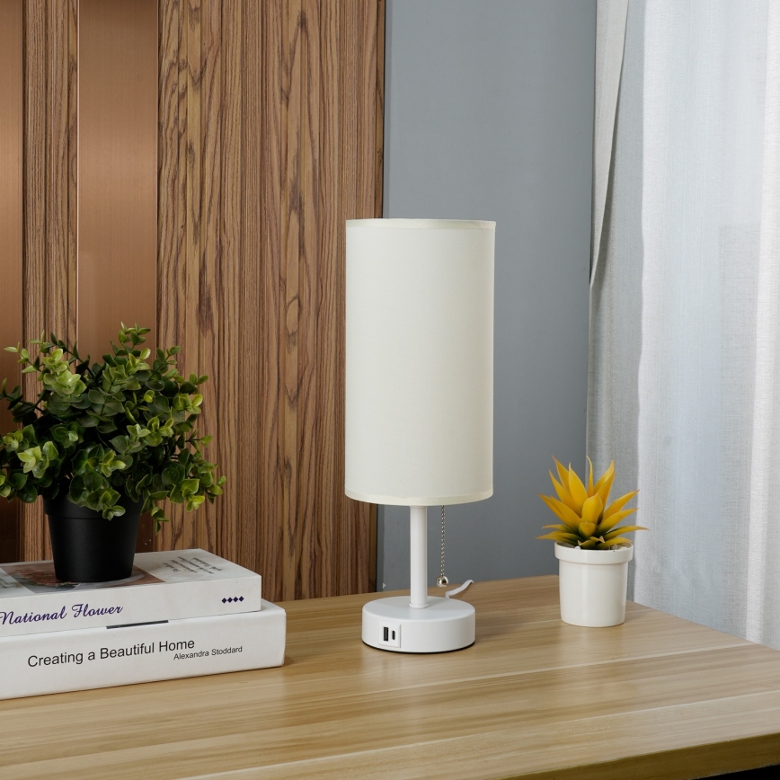 Brilagi - Stolní lampa s USB portem TABLON 1xE27/25W/230V bílá/krémová