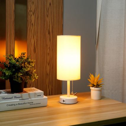 Brilagi - Stolní lampa s USB portem TABLON 1xE27/25W/230V bílá/krémová