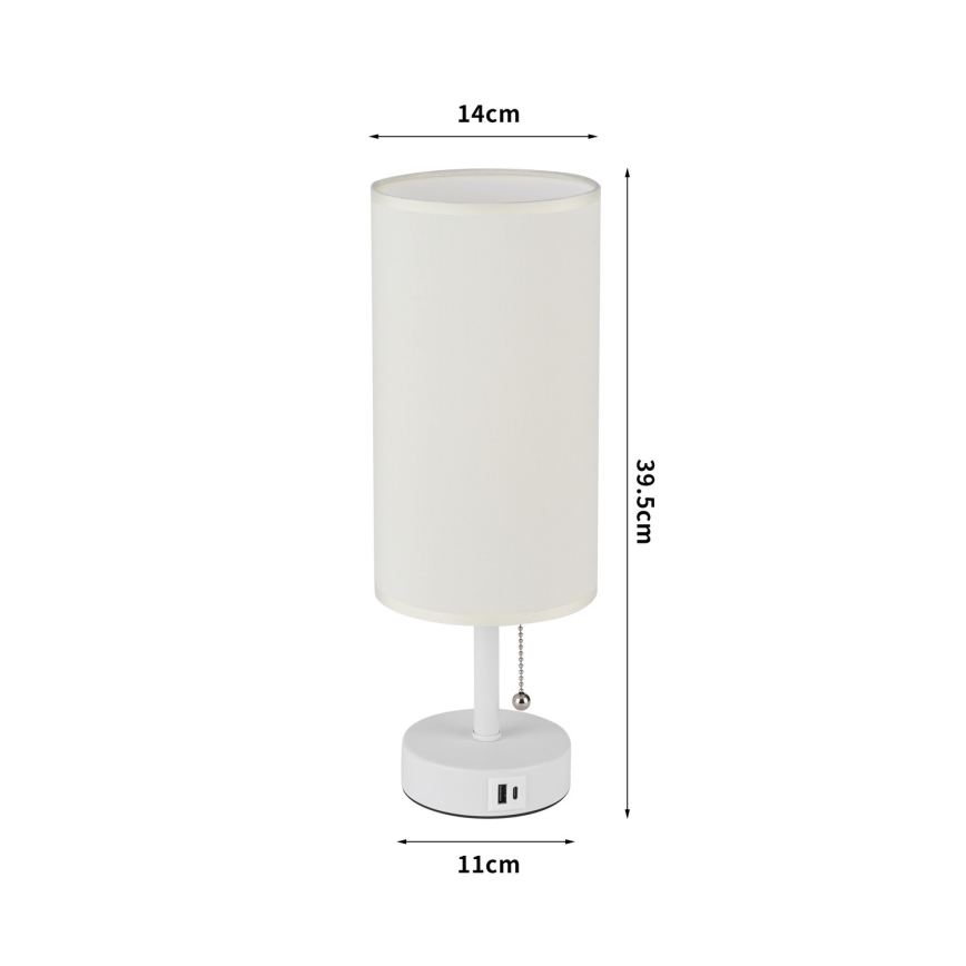 Brilagi - Stolní lampa s USB portem TABLON 1xE27/25W/230V bílá/krémová