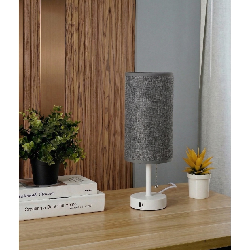 Brilagi - Stolní lampa s USB portem TABLON 1xE27/25W/230V bílá/šedá