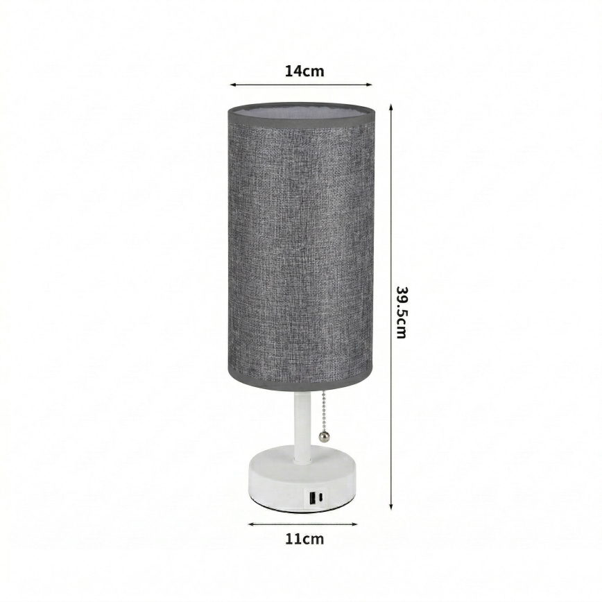 Brilagi - Stolní lampa s USB portem TABLON 1xE27/25W/230V bílá/šedá